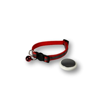 Zgarda reflectorizanta, Lungime reglabila, pentru caini si  pisici, Compatibil cu AirTag, Breloc Chei Inclus, Rosu